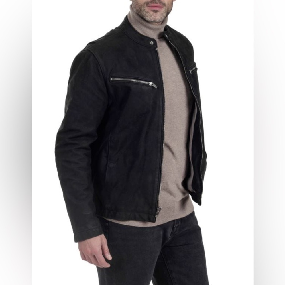FRYE Mens Jacket Cafe-Racer Genuine LEATHER  Lambskin  Medium